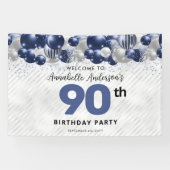 Glam Navy Blauw Zilveren Ballon Glitter Welkom Spandoek (Horizontaal)