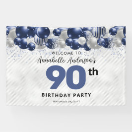 Glam Navy Blauw Zilveren Ballon Glitter Welkom Spandoek
