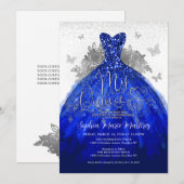 Glam Navy Blauw Zilveren Jurk Mis Quince Quinceañe Kaart (Voorkant / Achterkant)