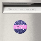 Glam Navy Blauwe Roze Glitters Glans Naam Monogram Magneet (Insitu (Vaatwasser))