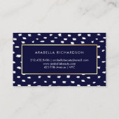 Glam Navy Blue en White Stippen en Faux Gold Accen Visitekaartje (Achterkant)