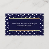 Glam Navy Blue en White Stippen en Faux Gold Accen Visitekaartje (Voorkant)