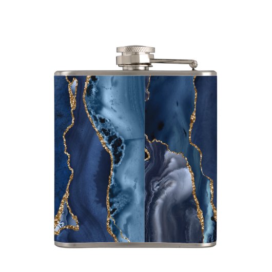 Glam Navy Blue Glitter Agate Geode Monogram Heupfles (Achterkant)