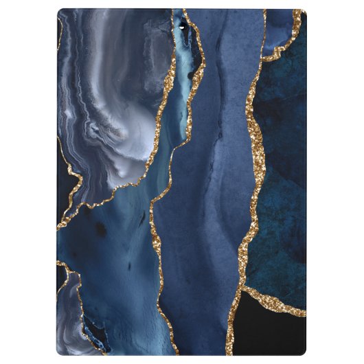 Glam Navy Blue Glitter Agate Geode Monogram Klembord (Achterkant)