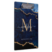 Glam Navy Blue Glitter Agate Geode Monogram Klembord (Rechts)