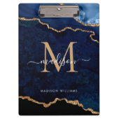 Glam Navy Blue Glitter Agate Geode Monogram Klembord (Voorkant)