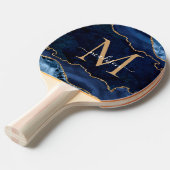 Glam Navy Blue Glitter Agate Geode Monogram Tafeltennisbatje (Voorkant Gekanteld)