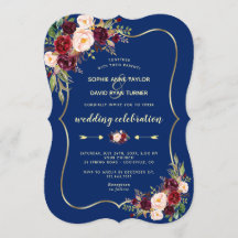 Glam Navy Blue Gold Burgundy Floral Wedding