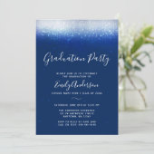 Glam Navy Blue Graduation Party Kaart (Staand voorkant)