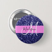 Glam Navy Blue Pink Glitter Sparkles Naam Monogram Ronde Button 5,7 Cm (Voorkant /achterkant)