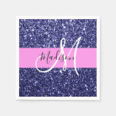 Glam Navy Blue Pink Glitter Sparkles Naam Monogram Servet (Voorkant)