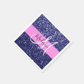 Glam Navy Blue Pink Glitter Sparkles Naam Monogram Servet (Hoek)