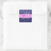 Glam Navy Blue Pink Glitter Sparkles Naam Monogram Vierkante Sticker (Tas)