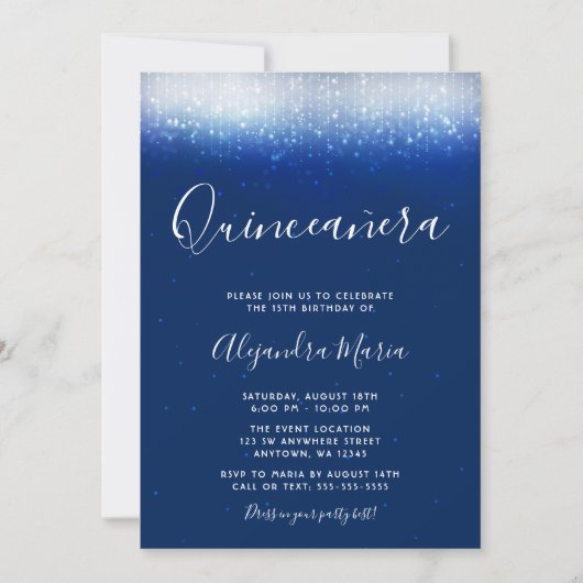 Glam Navy Blue Quinceanera Kaart (Voorkant)