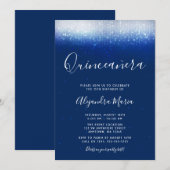 Glam Navy Blue Quinceanera Kaart (Voorkant / Achterkant)