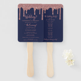 Glam Navy Blue Roos Gold Wedding Program Handwaaier