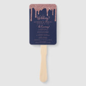Glam Navy Blue Roos Gold Wedding Program Handwaaier (Voorkant)