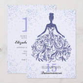 Glam Navy Blue Sparkle Dress Quinceañera Glitter Kaart (Voorkant / Achterkant)