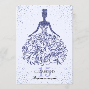 Glam Navy Blue Sparkle Dress Quinceañera Glitter Kaart