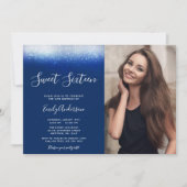 Glam Navy Blue Sweet 16 Foto Kaart (Voorkant)