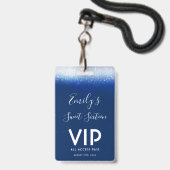 Glam Navy Blue Sweet 16 Uitnodiging VIP Pass Badge (Voorkant met koord)