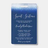 Glam Navy Blue Sweet 16 Uitnodiging VIP Pass Badge (Achterkant)