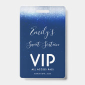 Glam Navy Blue Sweet 16 Uitnodiging VIP Pass Badge (Voorkant)