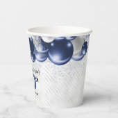 Glam Navy Blue Zilveren Ballon Glitter Verjaardag Papieren Bekers (Achterkant)