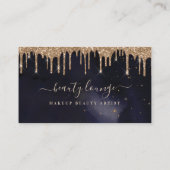 Glam Navy & Gold Glitter Drift elegante schoonheid Afsprakenkaartje (Achterkant)