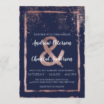 Glam Navy Roos Gold Confetti Brushstroke Wedding