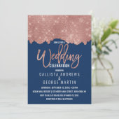Glam Navy Roos Gouden Glitter Kleurenblok Wedding Kaart (Staand voorkant)