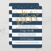 Glam Navy Rugby Stripe Boy Baby shower Uitnodiging (Voorkant / Achterkant)