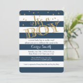 Glam Navy Rugby Stripe Boy Baby shower Uitnodiging (Staand voorkant)