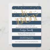 Glam Navy Rugby Stripe Boy Baby shower Uitnodiging (Voorkant)