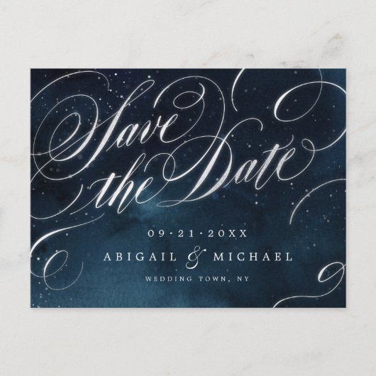 Glam navy Silver  kalligrafie met uitzondering van Aankondigingskaart (Voorkant)