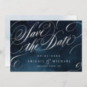 Glam navy Silver  kalligrafie met uitzondering van Save The Date (Voorkant / Achterkant)