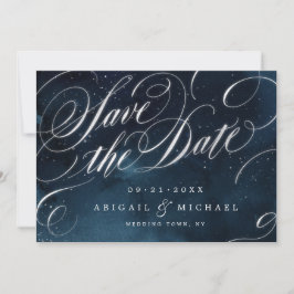 Glam navy Silver kalligrafie met uitzondering van Save The Date