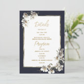 Glam navyblauw goud witte orchidee Details Program Kaart (Staand voorkant)