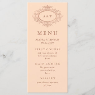 Glam nep-rose goud op roze trouwmenu menu