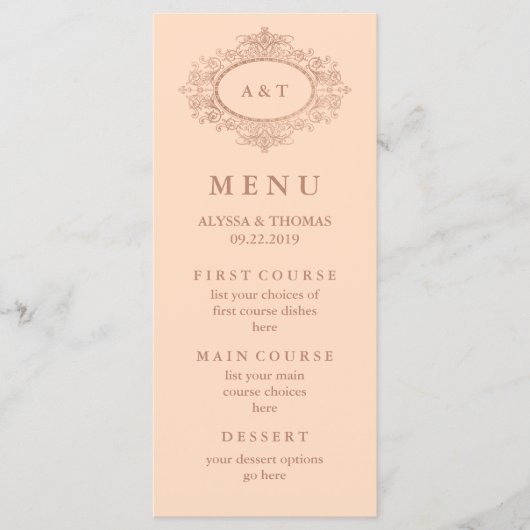 Glam nep-rose goud op roze trouwmenu menu (Voorkant)