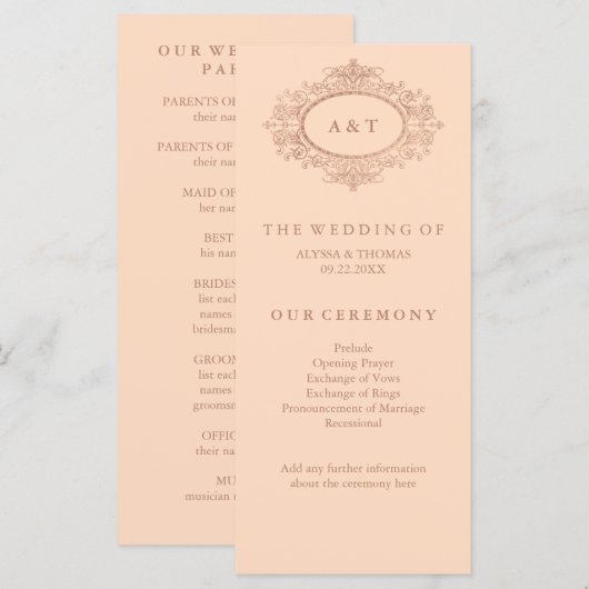 Glam nep-rose goud op roze trouwprogramma programmakaart (Voorkant / Achterkant)