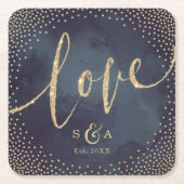 Glam night faux gold glitter bruiloft monogram kartonnen onderzetters (Voorkant)