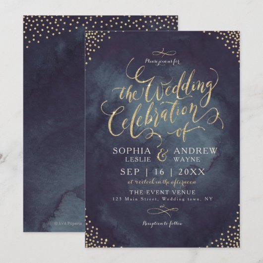 Glam night faux gold glitter calligraphy bruiloft kaart (Voorkant / Achterkant)