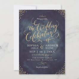 Glam night faux gold glitter calligraphy bruiloft kaart