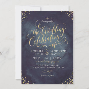 Glam night faux gold glitter calligraphy bruiloft kaart
