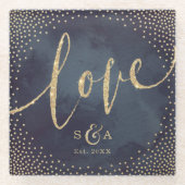Glam night faux goud glitter calligrafie liefde glazen onderzetter (Voorkant)