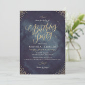 Glam night goudglitter calligrafie verjaardagsfees kaart (Staand voorkant)