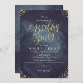 Glam night goudglitter calligrafie verjaardagsfees kaart (Voorkant / Achterkant)