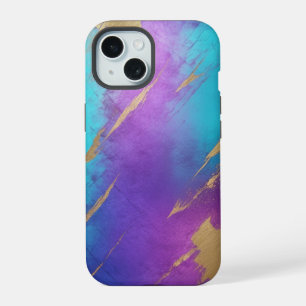 Glam Noodlijdende Paarse Turquoise Goud iPhone 15 Case