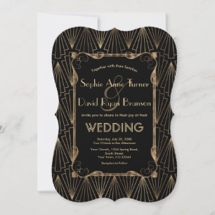 Glam Old Hollywood Gold Black Great Gatsby Wedding Kaart